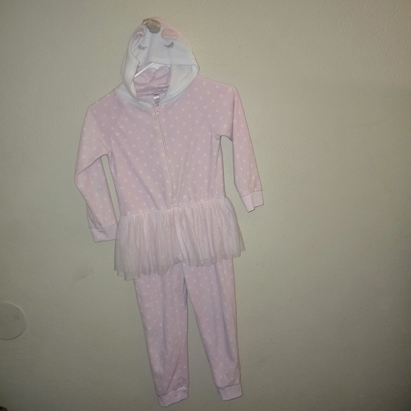 Pink Polka Dot Hooded Pajama Set with Tulle Skirt - Picture 4 of 11